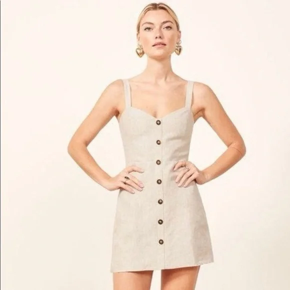 Reformation Finn Linen mini dress in natural - Picture 5 of 8